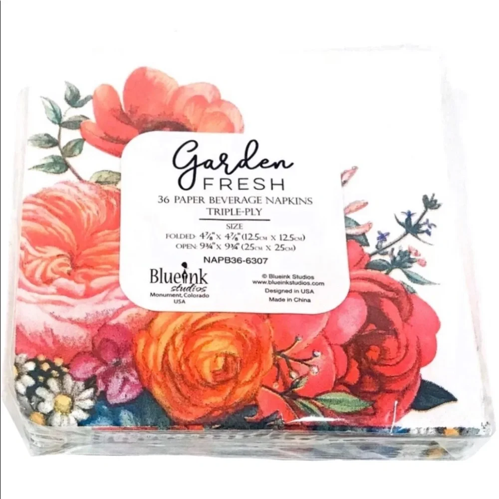 Blueink Studios Garden Fresh Cocktail Beverage Napkins 36ct